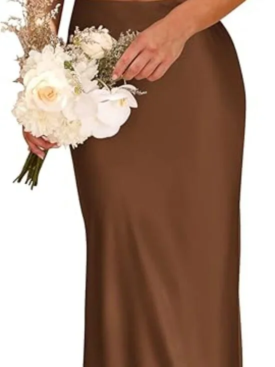 🤎 NWT Satin 2 Piece Skirt Set | Size L | Mock Neck Crop Top + Maxi Skirt - Picture 3 of 6